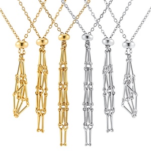 Collier tendance en acier inoxydable plaqué or avec cage pour pendentif, nouveau modèle, simple, réglable, avec pochette en maille pour pierres précieuses - Product Image 5