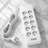 Multiprise EU 10 prises Schuko avec 4 ports USB et interrupteur principal, rallonge pour maison et bureau