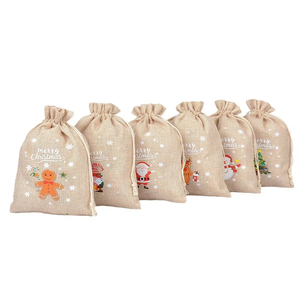 Sac en lin recyclable pour Noël, sac en jute avec cordon de serrage, sac cadeau - Product Image 5