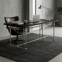 Bureau de style industriel vintage, grand plateau en bois massif, avec pieds en acier inoxydable, bureau à domicile, bureau d'étudiant, table longue de studio