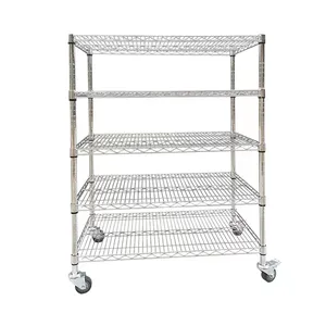 Easy to Install Stainless Steel Wire Mesh Shelf with Universal Wheel for Warehouse