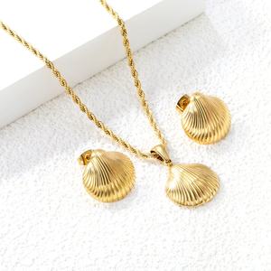Summer Marine Series Stainless Steel <b>Gold</b> Plated Shell Pendant Rope <b>Necklaces</b> <b>and</b> Stud <b>Earrings</b> <b>Set</b> Beach Waterproof Jewelry <b>Set</b> - Product Image 4