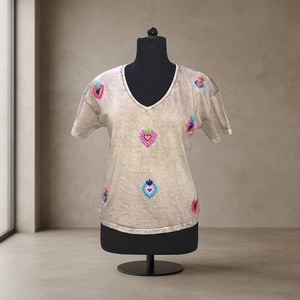 T-shirt en coton à col en V pour femmes, fabricant en gros, prix imbattable - Product Image 1