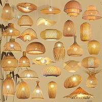 Lustre en bois de rotin et bambou contemporain abat-jour suspendu tissé pour la décoration intérieure lampes suspendues d'intérieur nordiques
