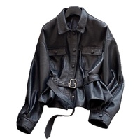 Veste Courte en Similicuir PU pour Femme, Ajustée et Flatterante, avec Fermeture Éclair ; Motif Grain de Litchi 3D Printemps/Automne 2026