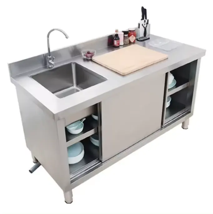 Fregadero de acero inoxidable equipo de hotel mesa de cocina con cajón