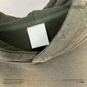 Vente en gros de sweats à capuche personnalisés 460g pour l'hiver, brodés, teinture par pulvérisation, effet éclaboussures d'encre, style streetwear rétro, unisexe, surdimensionné - Product Image 4