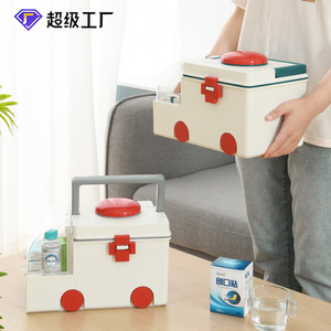Super Factory Medicine Box Large Capacity Portable Plastic Home Use White Green - Product Image 1