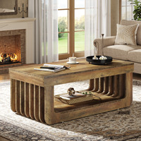 Table basse rectangulaire de 47 pouces avec étagère de rangement à 2 niveaux, table centrale en bois de style farmhouse pour salon, table de cocktail, meubles