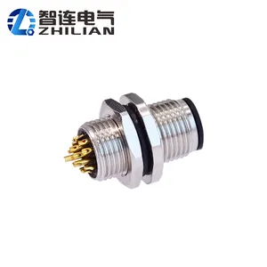 IP67 Water proof M12 Industrial Solder 17 Pin Male Front Mount Socket Actuator Panel Mount Connector