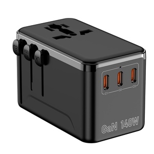 Adaptateur de voyage universel GaN PD 140W, 3 ports Type-C, 1 port USB, chargeur super <span class=keywords><strong>mini</strong></span> rapide multi-ports pour ordinateur portable, appareil photo et écouteurs (tout en un) - Product Image 1
