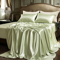 Parure de lit quatre pièces en soie artificielle, taies d'oreiller, drap-housse, housse de couette, toucher satiné lisse, fournisseur de textiles de chambre à coucher