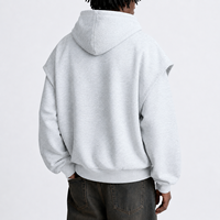 Hoodie Pria Abu-abu Muda Resleting Model Boxy Oversize Kantong Samping Cetak Kecil Custom