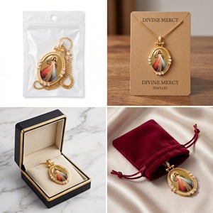 Pendentif ovale catholique en émail peint à <span class=keywords><strong>la</strong></span> main, Jésus Miséricorde, pour <span class=keywords><strong>la</strong></span> Pologne et les Philippines, vente en gros - Product Image 3