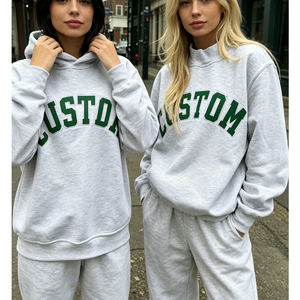 Custom <strong>Womens</strong> Oversized Cozy Patchwork Embroidery Cotton <strong>Fleece</strong> Pullover Sweatshirt Casual Campus <strong>Jogger</strong> 2Pcs Set Manufacturer - Product Image 2