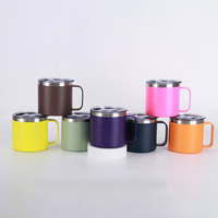 Taza de café aislada de 14 oz con asa, taza de café de viaje de acero inoxidable con tapa, taza de café de Metal al vacío de doble pared
