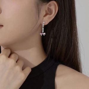 Dylam Elegance <b>Cute</b> Design Sterling Silver 5A Cubic Zirconia Diamond Tassel Bow-knot Stud <b>Earrings</b> for Women - Product Image 2