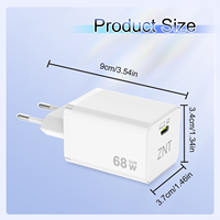 Chargeur mural certifié OEM ODM 68W avec prise EU, port USB C, GaN PD, charge rapide, vente directe d'usine, emballage personnalisé avec logo
