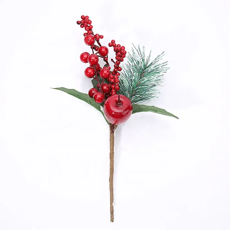 Adornos artificiales para decoración navideña, purpurina con aguja de pino y ramas de pino