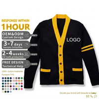 Maßgefertigte Bestickte Strick-Varsity-Strickjacke für Herren Langarm-Uniform Jacquard V-Ausschnitt Gestrickte Strickjacke für Männer