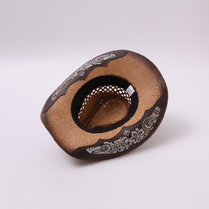 Chapeau de cowboy rétro pour hommes et femmes, style Panama à bord relevé, en paille, protection solaire, style jazz, vintage, pour fête, voyage, plage - Product Image 4