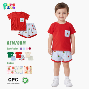 퓨어선 마마스 보이 스모크 캐주얼 카툰 패턴 여름 100% 코튼 남자아이 투피스 매칭 반바지 세트 - Product Image 5