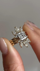 2CT Asscher Cut Lab Grown Diamond Ring Floral <b>Cluster</b> Pear Halo Engagement Ring Yellow Gold Fine Jewelry - Product Image 5
