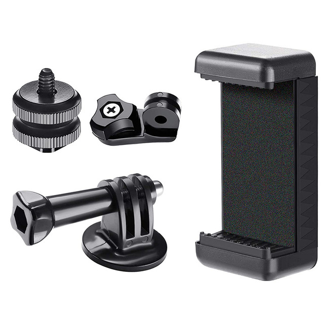 Camera Hot Shoe Phone Mount Kit + 1/4" Action Camera Adapter, Universal Phone Clip Holder Vlogging Live Streaming Photography