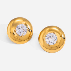 <b>Stud</b> Earrings Ball Shape Round Zircon Claw Setting <b>Titanium</b> Steel Everyday Wear - Product Image 1