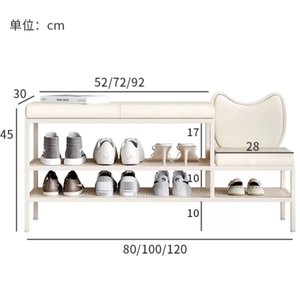 Banco de Zapatos Moderno con Silla, Organizador de Zapatos de 2 Niveles con Estante Abierto, Banco de Zapatos con Asiento y Respaldo Tapizados para Pasillo - Product Image 6