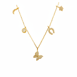 14K oro sólido buena suerte mariposa media luna estrella herradura encanto Animal collar joyería fina para mujeres hecho en Turquía - Product Image 2