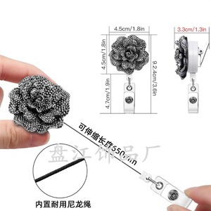 Wish resin flower easy-open <b>buckle</b>, beautiful sparkly rose easy-open rotating alligator <b>clip</b> for ID cards/ID cards. - Product Image 2