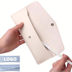 Pochette à crayons portable en cuir PU de 7,87 pouces avec logo personnalisé, style enveloppe, pour le travail et le bureau - Product Image 1