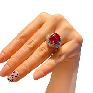 <b>Dainty</b> Vintage Jewelry Eco-friendly Copper 10*12mm Red Corundum Zircon Women Trendy <b>Rings</b> for Feminine Daily Elegance - Product Image 2