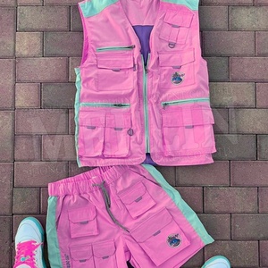 Ensemble décontracté deux pièces rose : gilet cargo et short cargo unisexe, style hip-hop, dernière tendance - Product Image 5