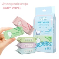 Mini lingettes humides écologiques non parfumées, format voyage, lot de 8, 64 lingettes, hypoallergéniques, 99,9 % d'eau, épaissies, extra douces, en polyester