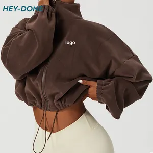 Heydone Hot Sale Manga Longa Zipper Rocker Yoga Colheita Top Ginásio Fitness Quente Womens Coats Outdoor Workout Confortável Track Jacket