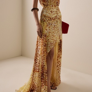 <span class=keywords><strong>Gonna</strong></span> lunga in chiffon leggera e romantica con stampa astratta a pois, vita alta, dettagli arricciati e spacco frontale asimmetrico, fluida, da donna - Product Image 3