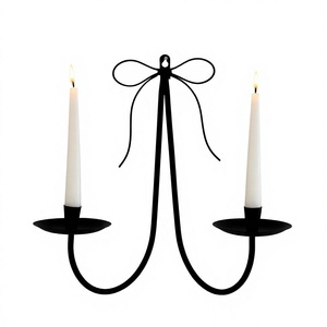 Modern Black Metal Double Wall <b>Candle</b> Holder Decorative Iron Wall <b>Sconce</b> Taper <b>Candle</b> Stand for Home Decor - Product Image 1