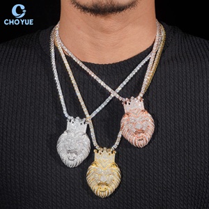 925 Sterling <b>Silver</b> Moissanite Crowned Lion King Pendant Necklace Iced Out Hip Hop Jewelry VVS Moissanite Pendant - Product Image 5