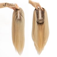 M06 Topper de cheveux humains pour femmes, base en soie, franges longues, blond cendré, vente directe usine