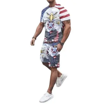Summer new 3D digital printed short sleeve men's shorts suit men's and women's leisure beach pants