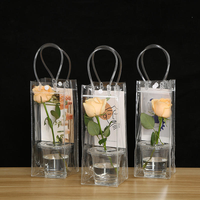 Sac en plastique transparent en PVC recyclable pour fleurs, cadeaux, emballage de vin rosé, sacs de transport pour café, sacs de shopping avec poignée