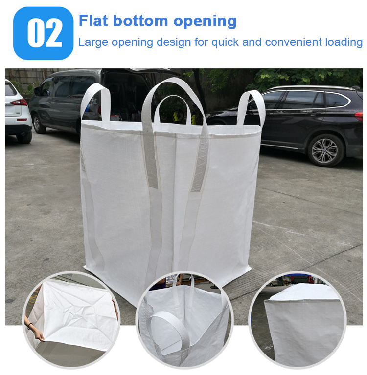 Flat Bottom Fibc Jumbo PP Bags Breathable 1 Ton For Firewood Construction Cement