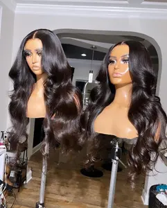 Unprocessed Virgin Indian Hair Bulk Full Frontal 13X6 Body Wave Wig Human Hair Wig Swiss Lace Wholesale Distribution