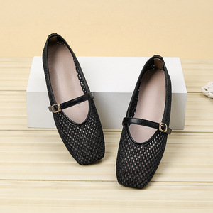 Zapatos Planos de Mujer con Malla Transparente Estilo Mary Jane 2026, Zapatos de <span class=keywords><strong>Ballet</strong></span> con Punta Cuadrada a la Moda, Zapatos Planos con Correa Ajustable en el Tobillo - Product Image 1