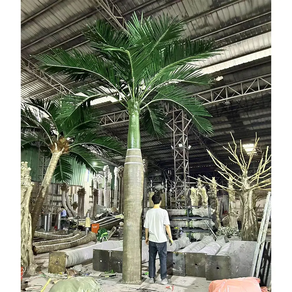 Palmeira artificial de plástico para decoração de jardim, planta de seda artificial de coco grande king mais popular por atacado