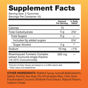 Suplemento Herbal Premium de Alta Calidad para una Piel Sana, Promueve la Función Energética, Gomitas de Cúrcuma y Curcumina para Adultos - Product Image 2