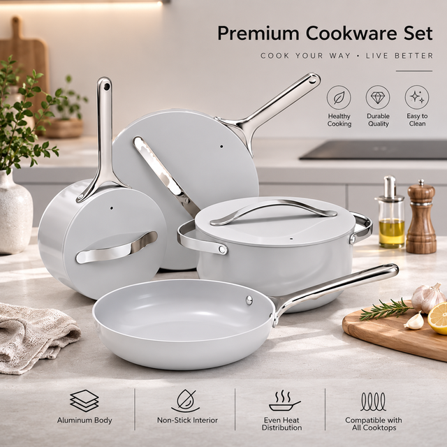 Aluminum Nonstick Ceramic Cookware Set Pots Pans Lids and Kitchen Storage Non Toxic PTFE & PFOA Free Oven Safe and Pass LFGB