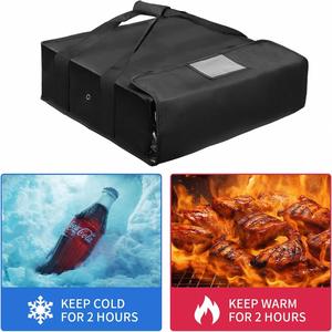 Insulated Polyester Bag Reusable Cartoon Pizza Bag with Label Window Water Proof Double Handle Black Cooler Bag 20L - Product Image 2